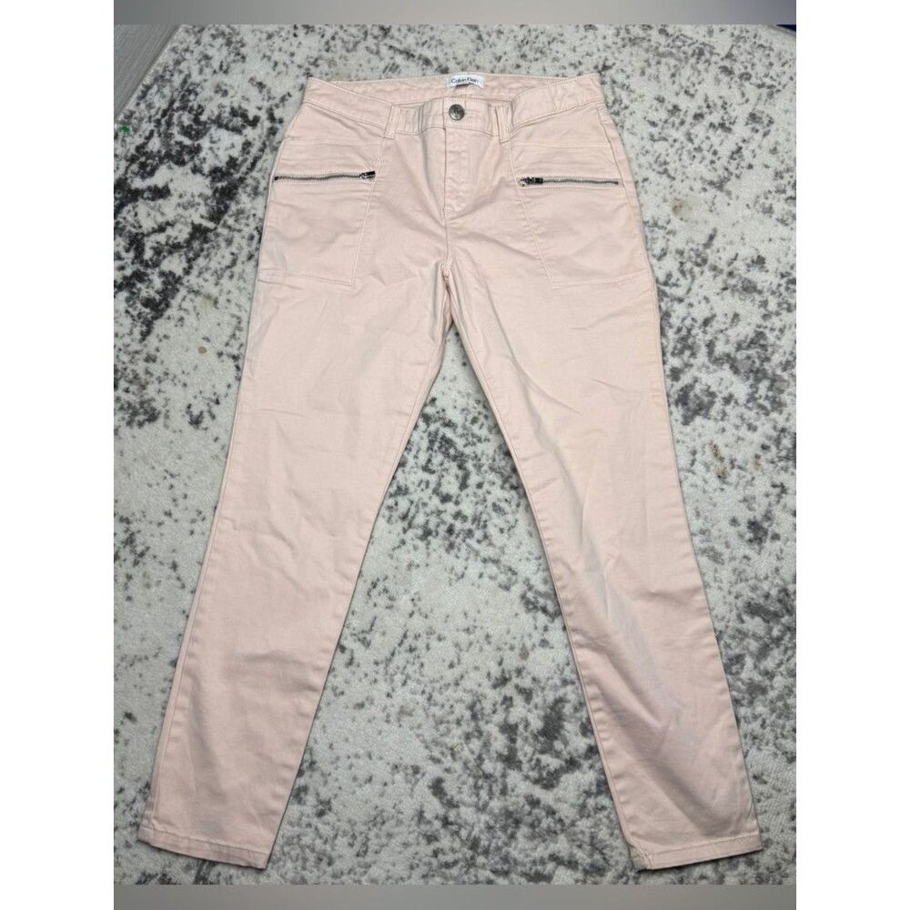 Calvin Klein Blush Pink Slim Leg Pants Size 6 Zip Pocket Stretch Career Casual